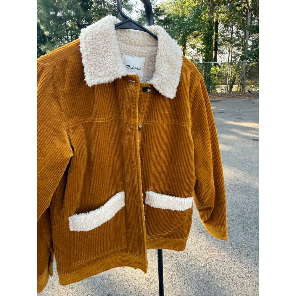 Madewell Sherpa Lined Corduroy Swing Chore Coat XS Antique Gold Sherpa AA304